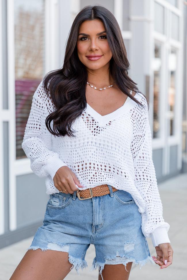 Desirable Destinations Ivory Open Knit V-Neck Sweater FINAL SALE Product Image