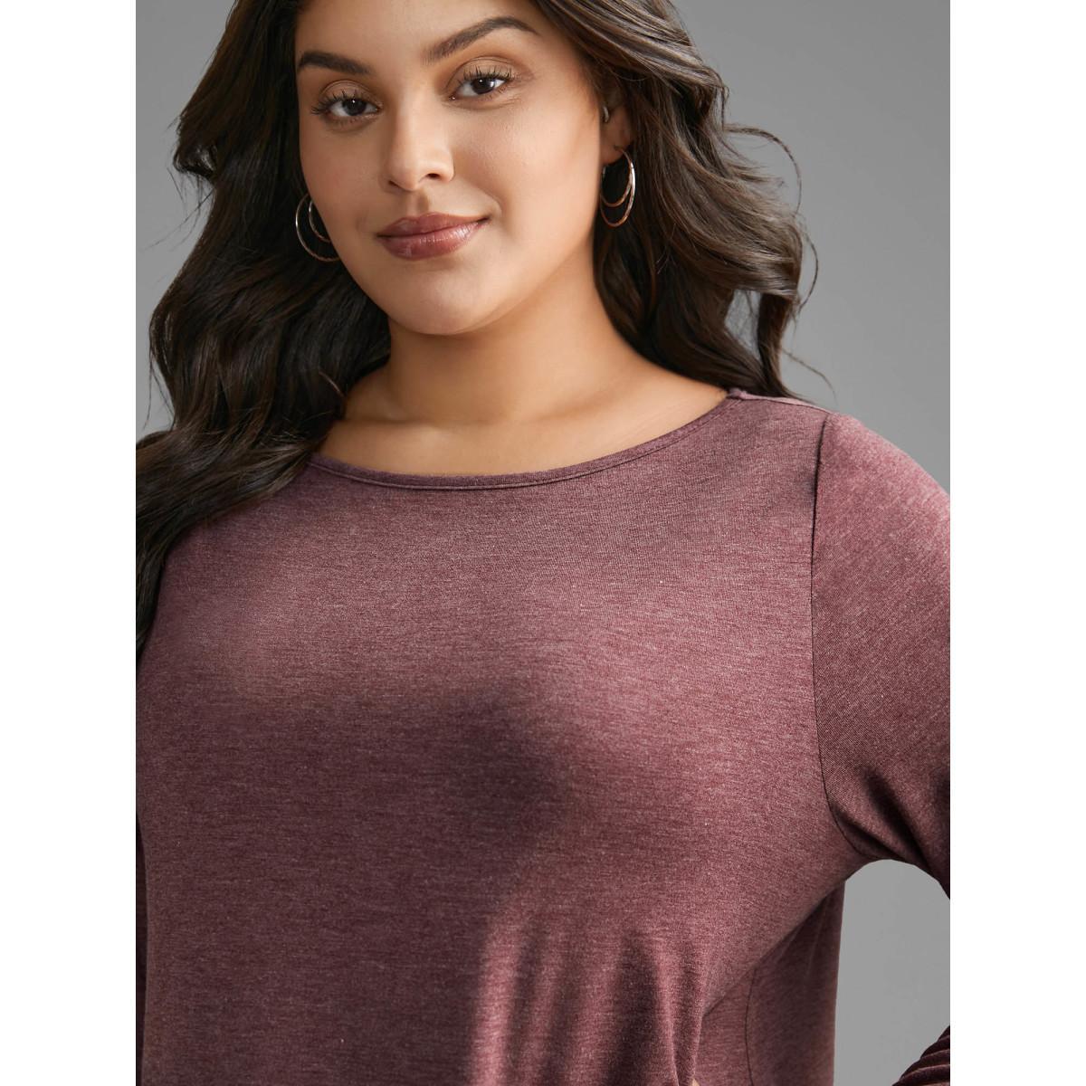 Plus Size Boat Neck Contrast Lace Panel T-shirt Deepred Women Casual Contrast Boat Neck Loose Everyday T-shirts BloomChic 14-16/1X Product Image