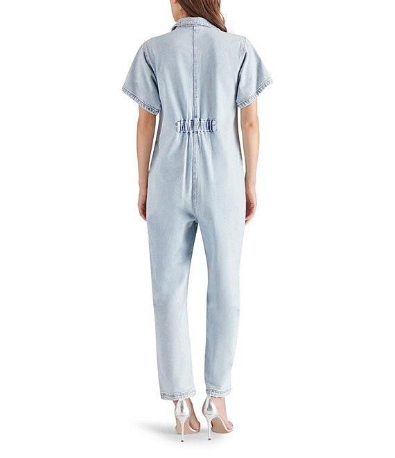 Steve Madden Eira Collared Zip Short Sleeve Denim Jumpsuit Product Image
