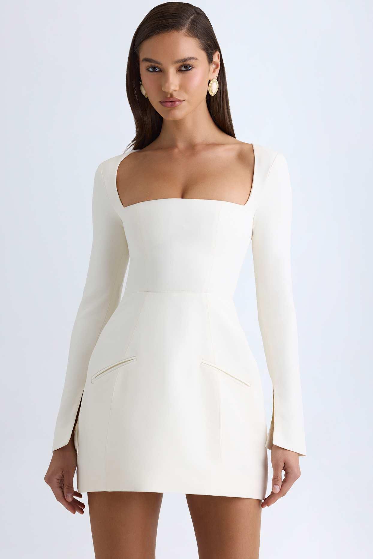 Square-Neck Structured Tulip Mini Dress in Vanilla Product Image