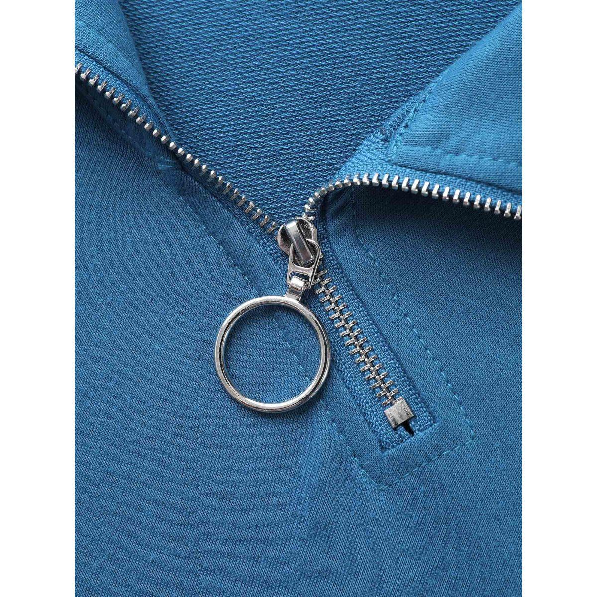 Plus Size Lapel Collar O Ring Zipper Sweatshirt Women Mediumblue Casual Patchwork Loose Lapel Collar Everyday Sweatshirts BloomChic 26/4X Product Image