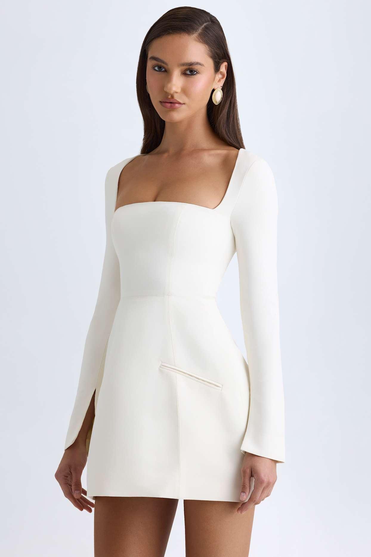 Square-Neck Structured Tulip Mini Dress in Vanilla Product Image
