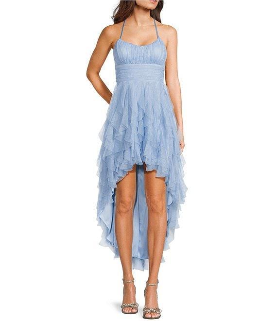 Pear Culture Glitter Mesh Scoop Neck Corkscrew Hi-Low Dress Product Image