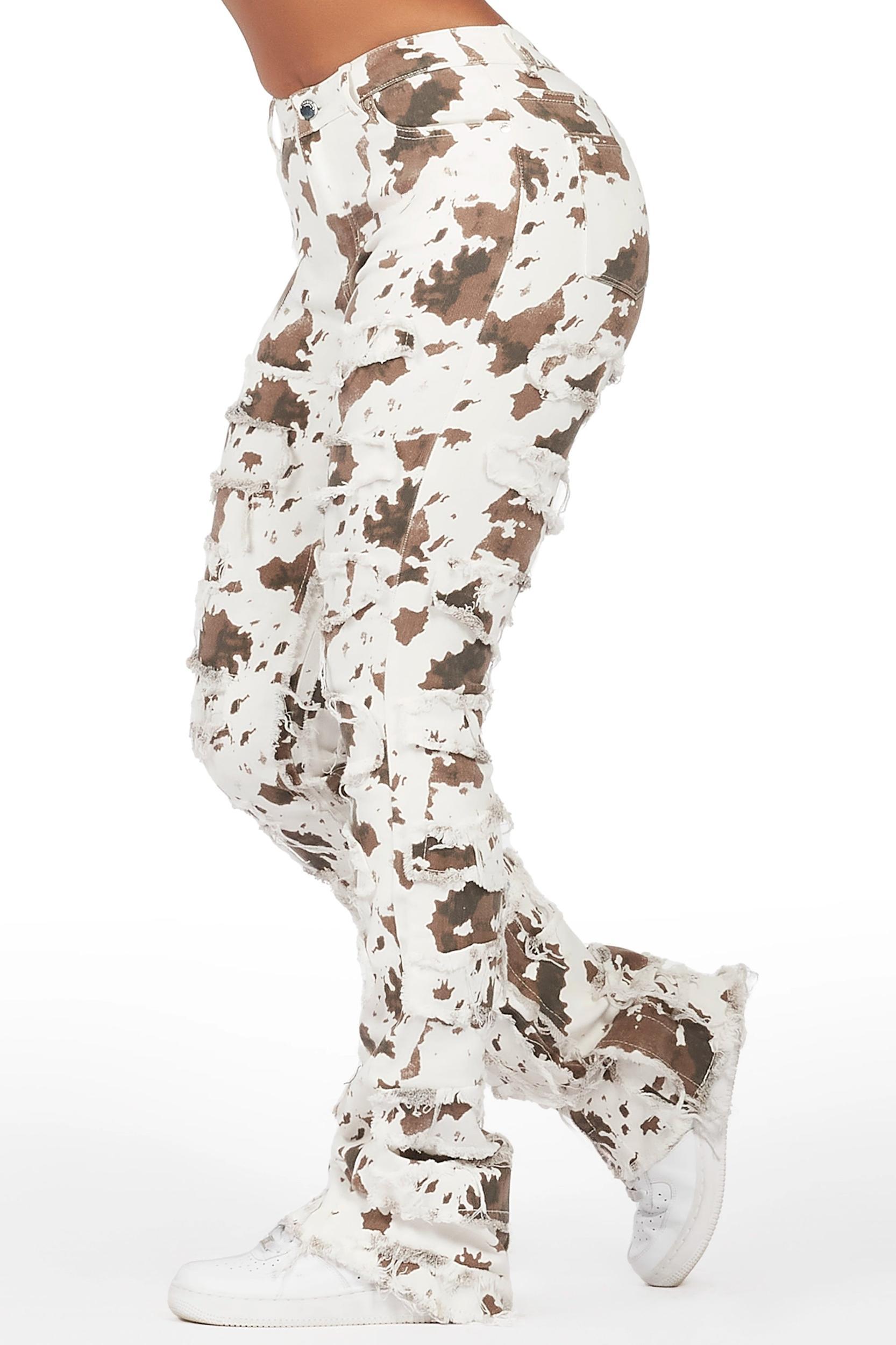 Zariyah Cow Print Stacked Flare Jean Female Product Image