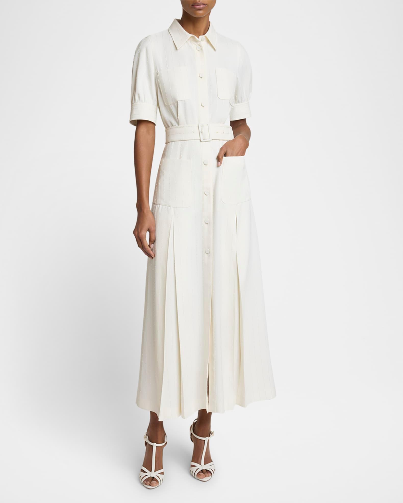 Pinstriped Cady Short-Sleeve Belted Midi Shirtdress Product Image