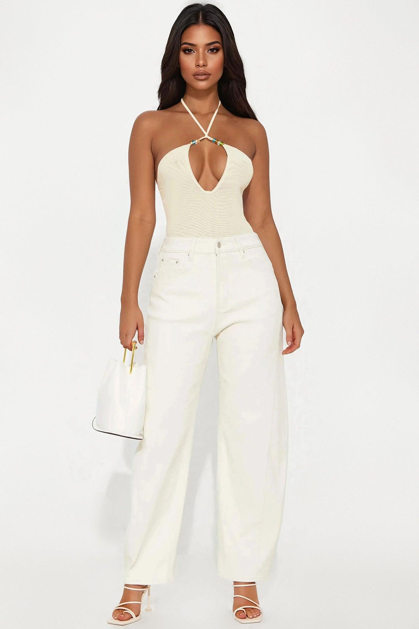 Beach Club Mesh Y-Neck Halter Bodysuit - Yellow Product Image