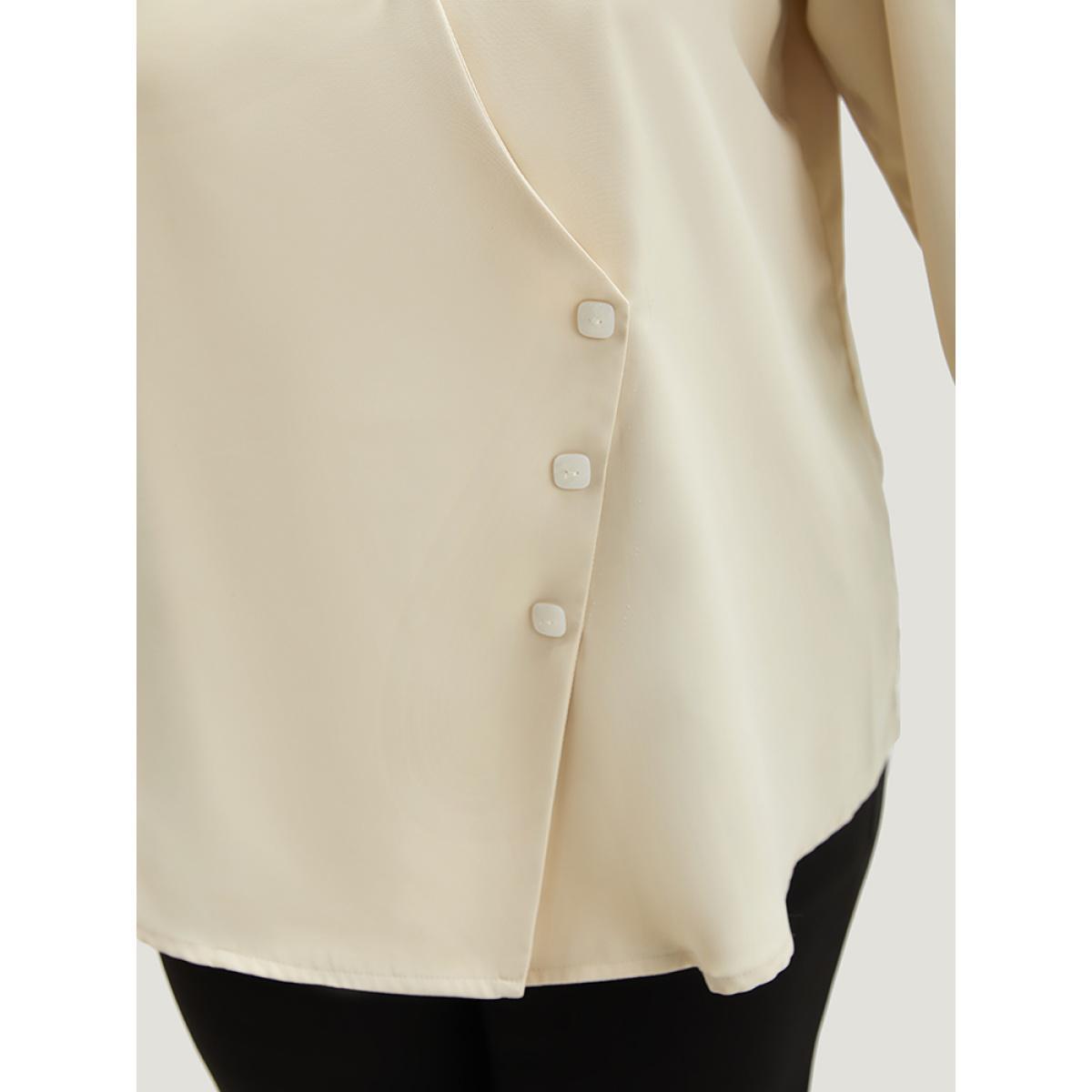 Plus Size Apricot Lapel Collar Asymmetrical Button Up Blouse Women Office Long Sleeve Lapel Collar Work Blouses BloomChic 18-20/2X Product Image