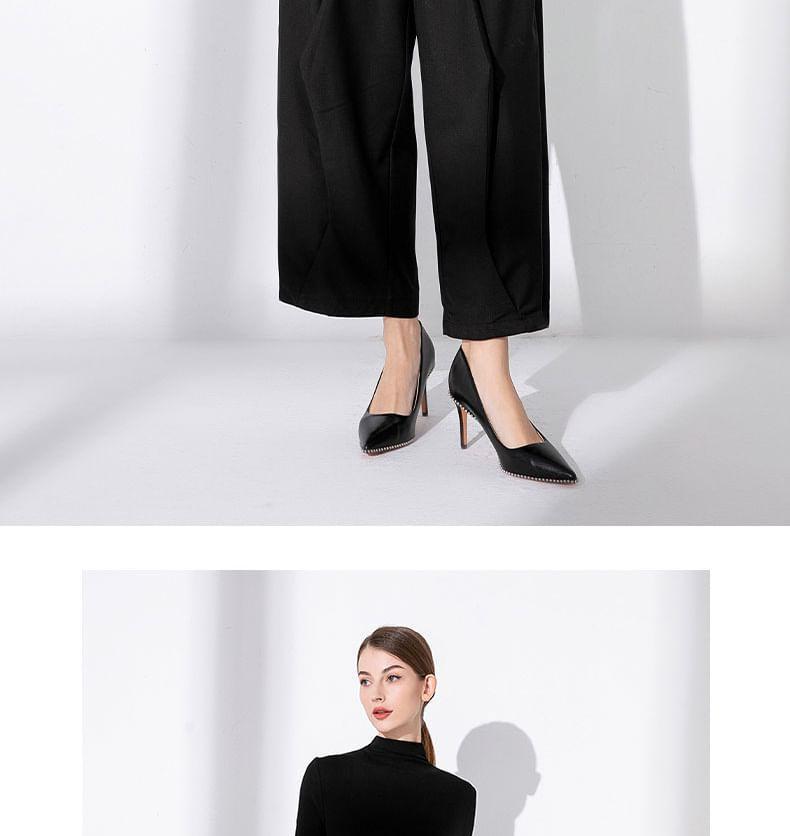Drawstring Waist Plain Cropped Wide Leg Pants Product Image