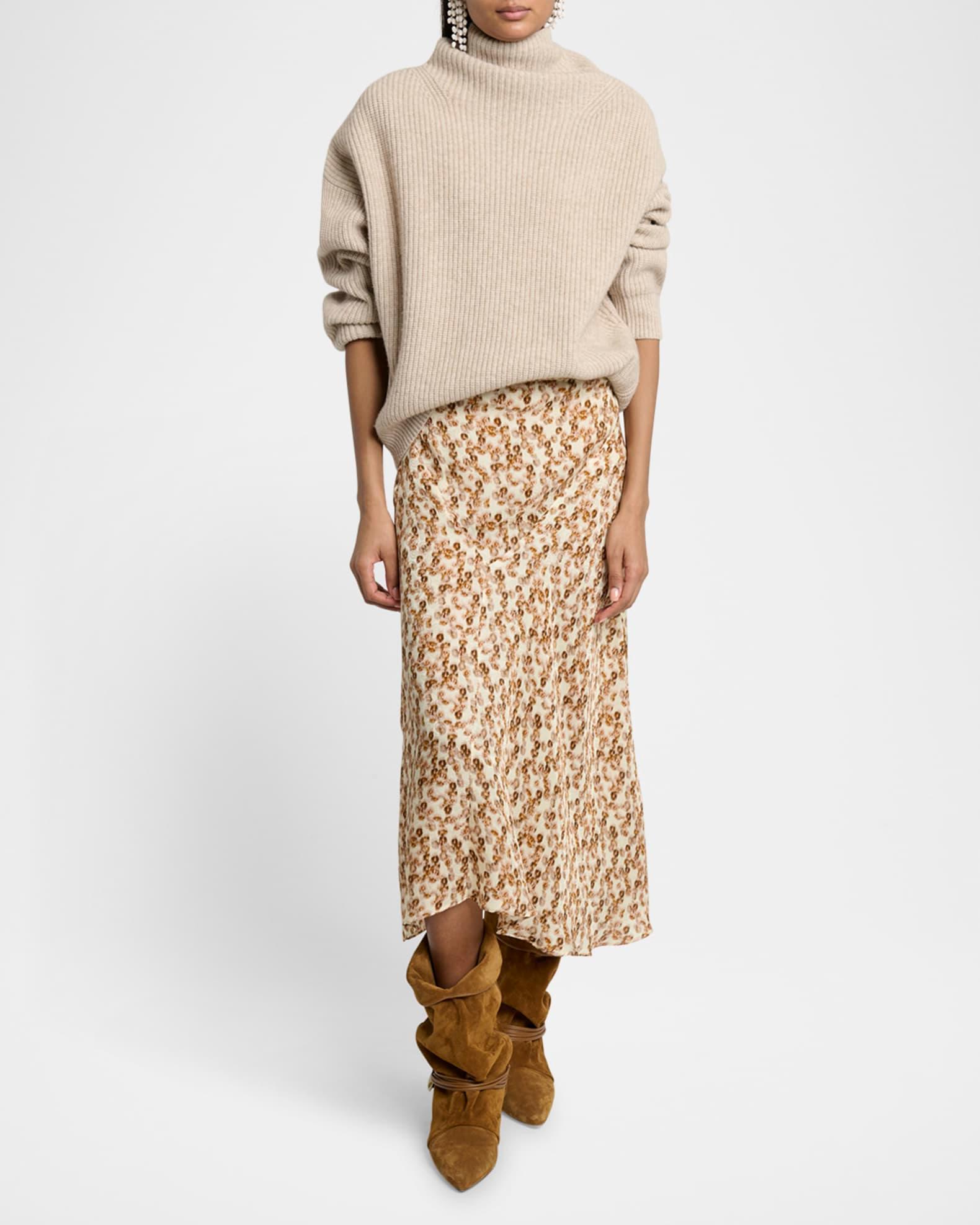 Lisanne Abstract-Print Silk Midi Skirt Product Image