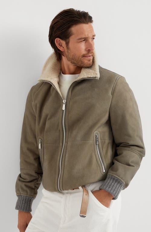 BRUNELLO CUCINELLI Shearling Bomber Jacket In Green Product Image