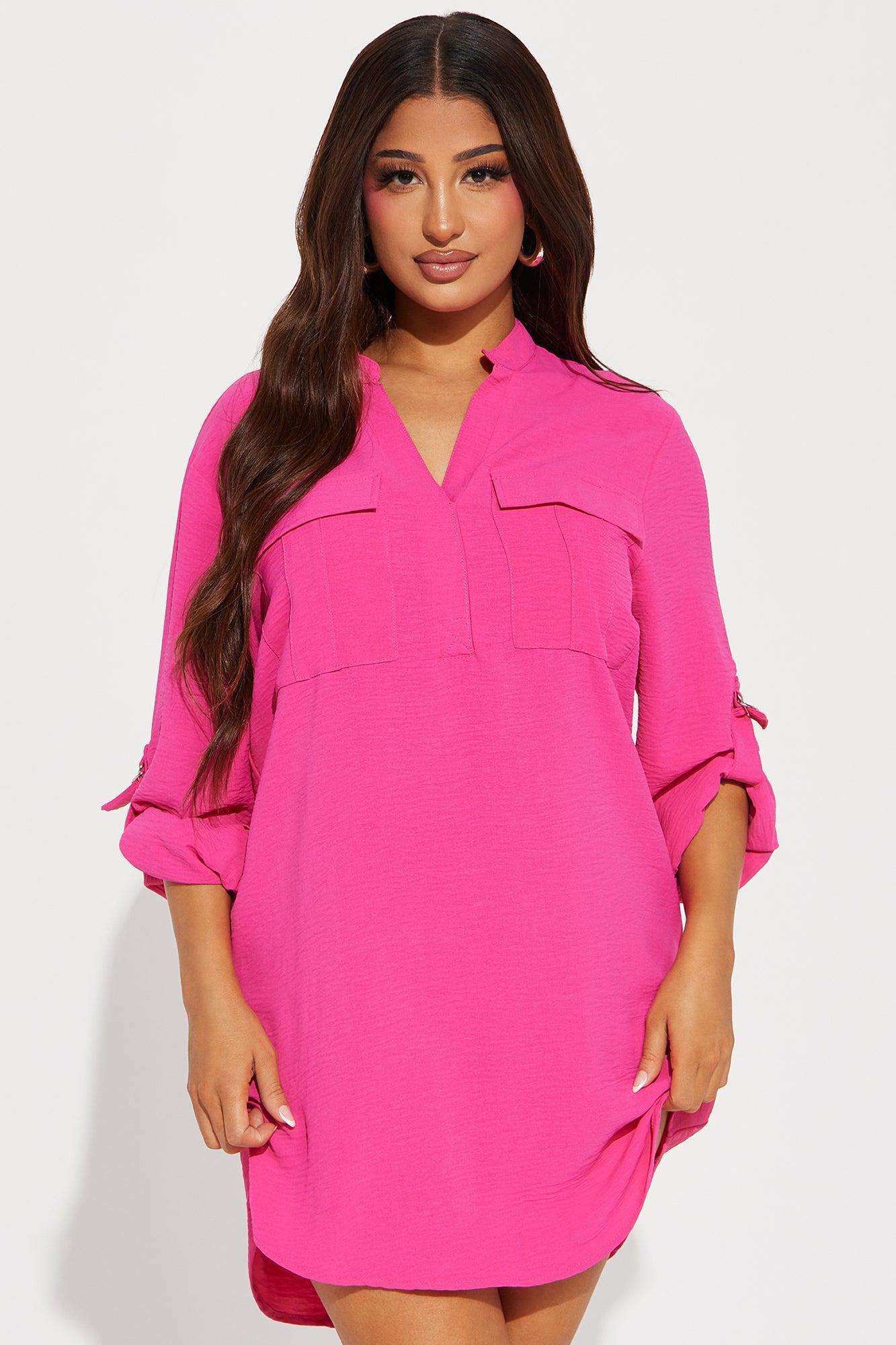 Jennifer Mini Shirt Dress - Magenta Product Image