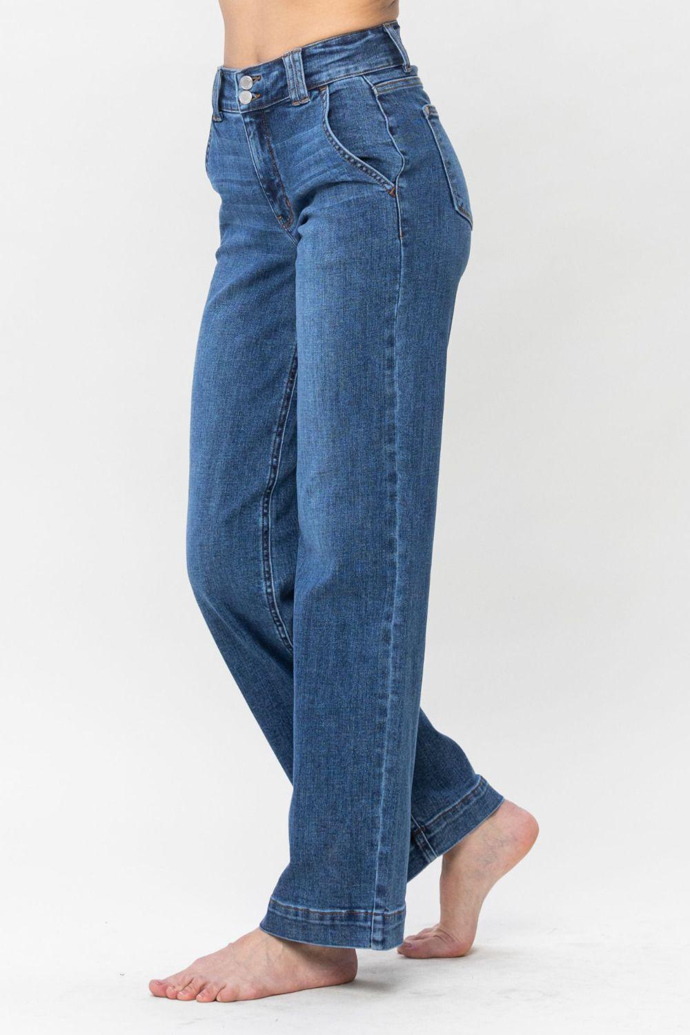 Elisha Hi-Rise Double Button Wide Leg Judy Blue Jeans - ONLINE EXCLUSIVE! Product Image