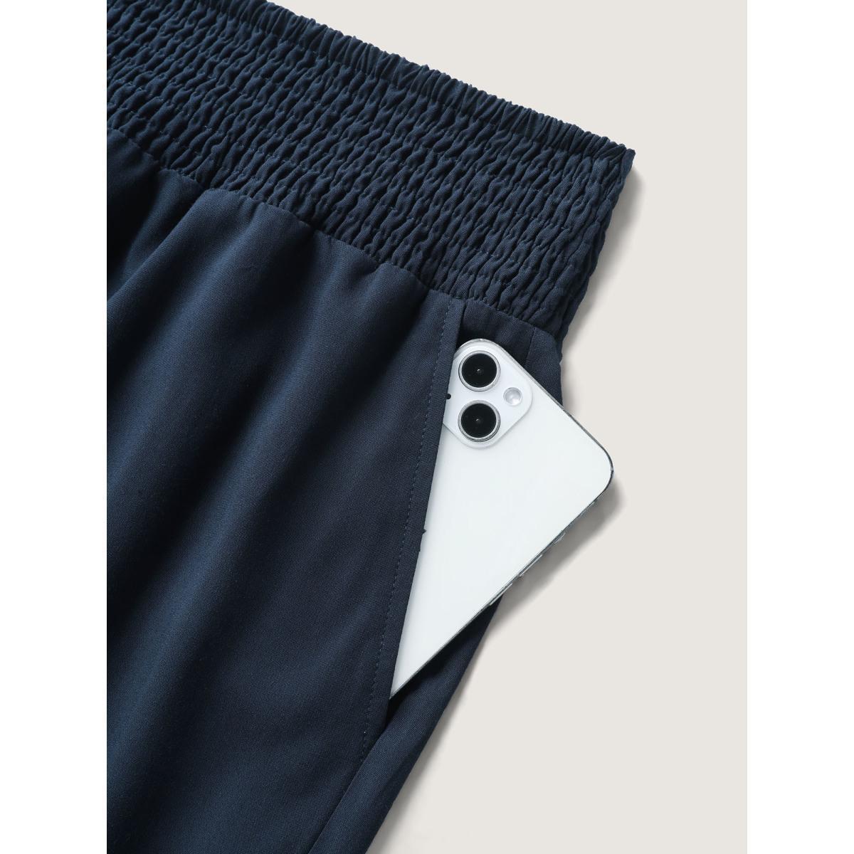 Plus Size Shirred Waist Solid Straight-Leg Pants Women Midnight Resort Straight Leg Mid Rise Vacation Pants BloomChic 14-16/1X Product Image