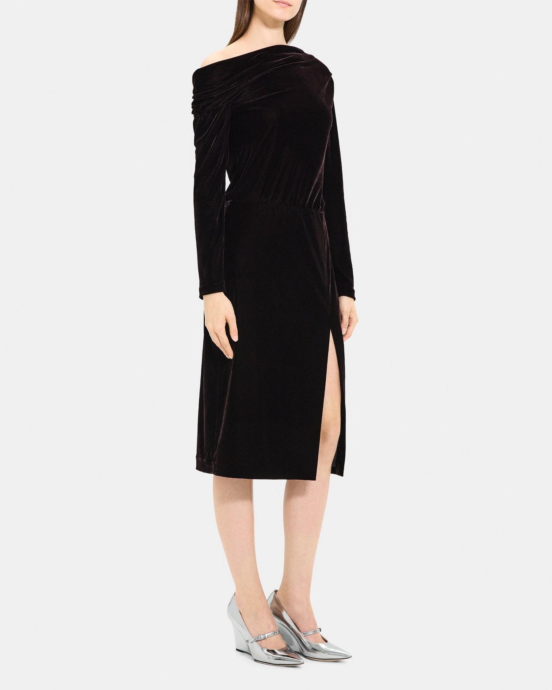 Asymmetrical Dress in Stretch Velvet Product Image