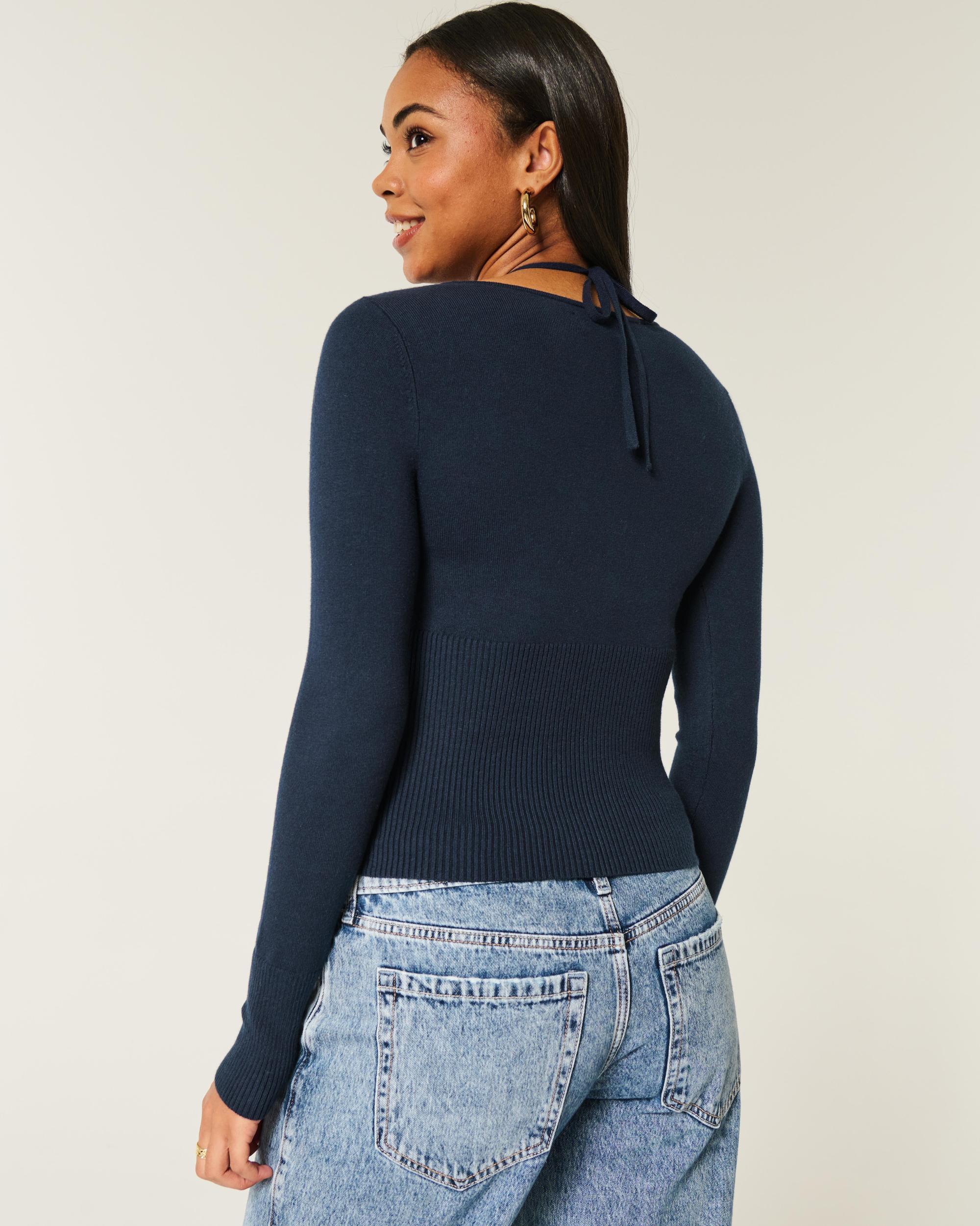 Long-Sleeve Halter Tie Sweater Product Image