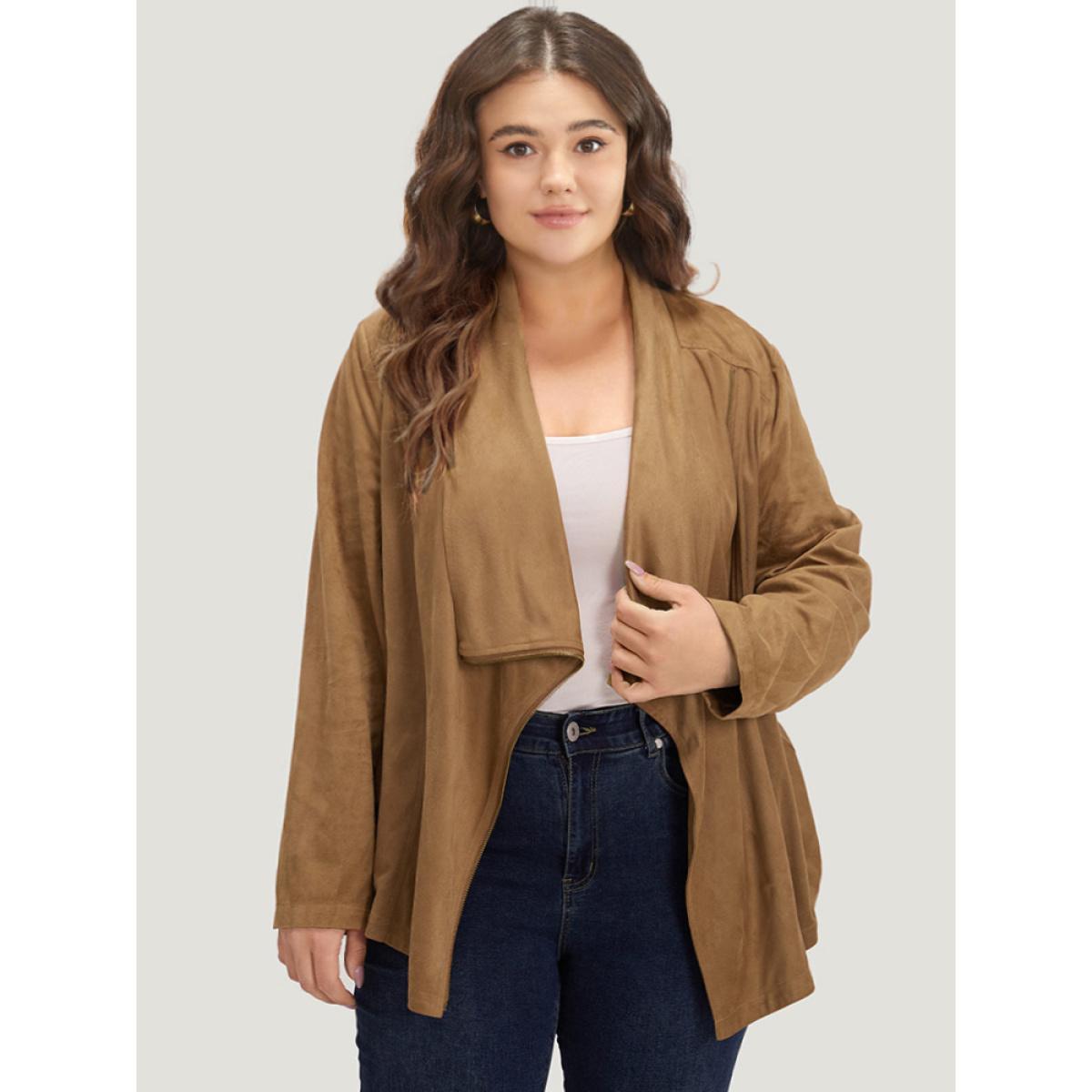 Plus Size Plain Zipper Lapel Collar Jacket Women Bronze Casual Plain Ladies Dailywear Winter Coats BloomChic 22-24/3X Product Image
