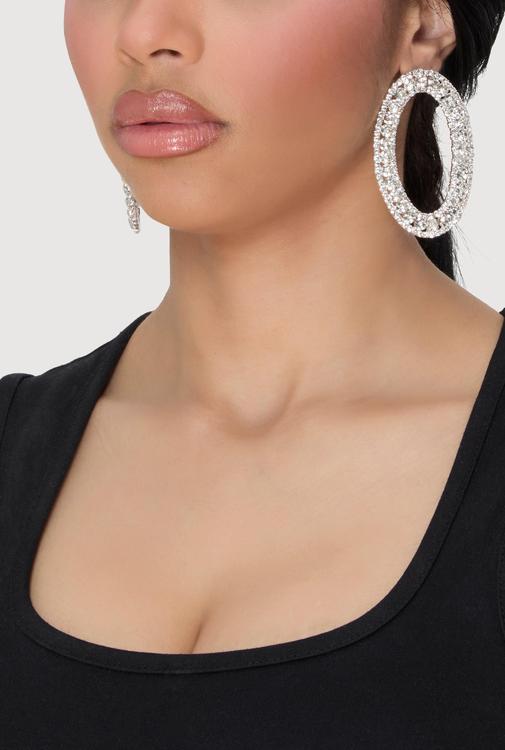 Rhinestone Oval Drop Earrings Female Product Image