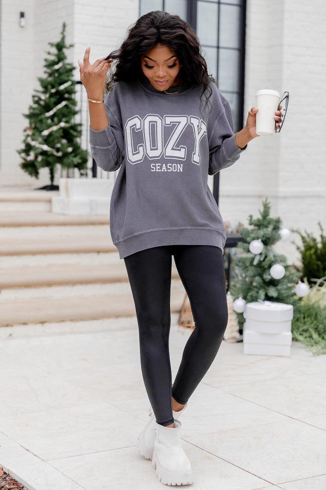 Cozy Season Charcoal Corded Graphic Sweatshirt SALE Product Image