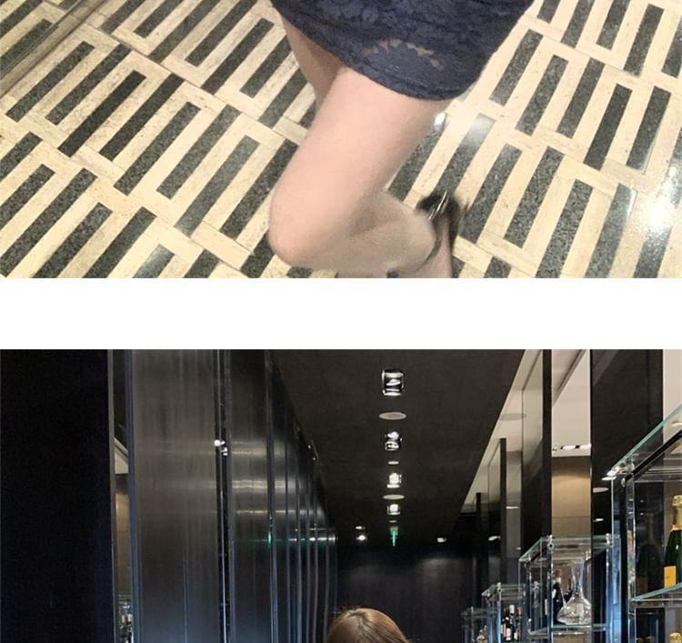Long Sleeve Off Shoulder Plain Lace Mini Sheath Dress Product Image