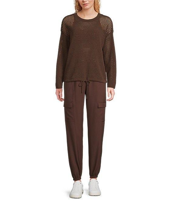 Kinesis Mesh Shoulder Tie Hem Crew Neck Long Sleeve Sweatshirt Product Image