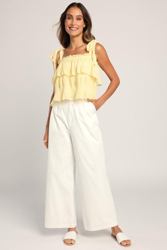 Tiers to Summer Yellow Tie-Strap Tiered Tank Top Product Image