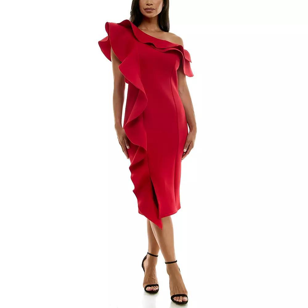 Women's Nina Leonard Off-The-Shoulder Ruffle Dress, Size: Medium, Black Product Image