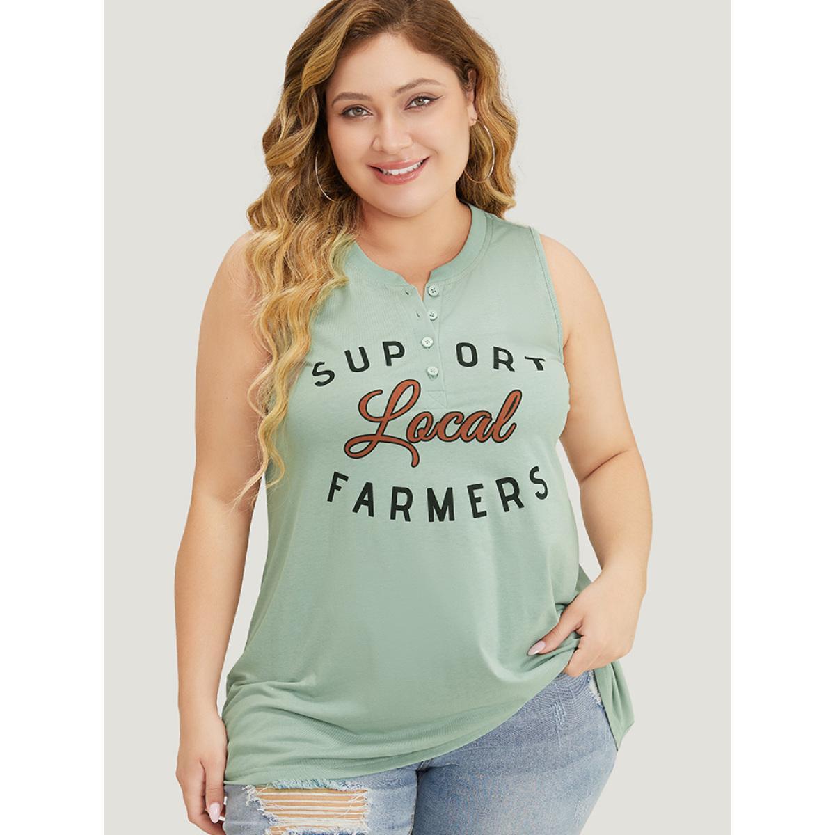 Plus Size Letter Print Button Up Graphic Sleeveless Tank Top Women Mint Casual Button Dailywear Tank Tops Camis BloomChic 22-24/3X Product Image