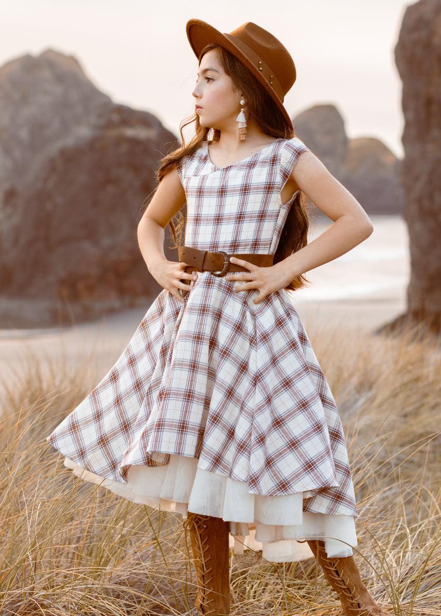 Lezah Dress in Cream Plaid Girls Product Image