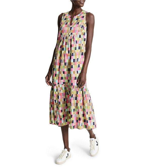 NIC + ZOE Colorfield Print Split V-Neck Sleeveless Ruffle Dress Product Image