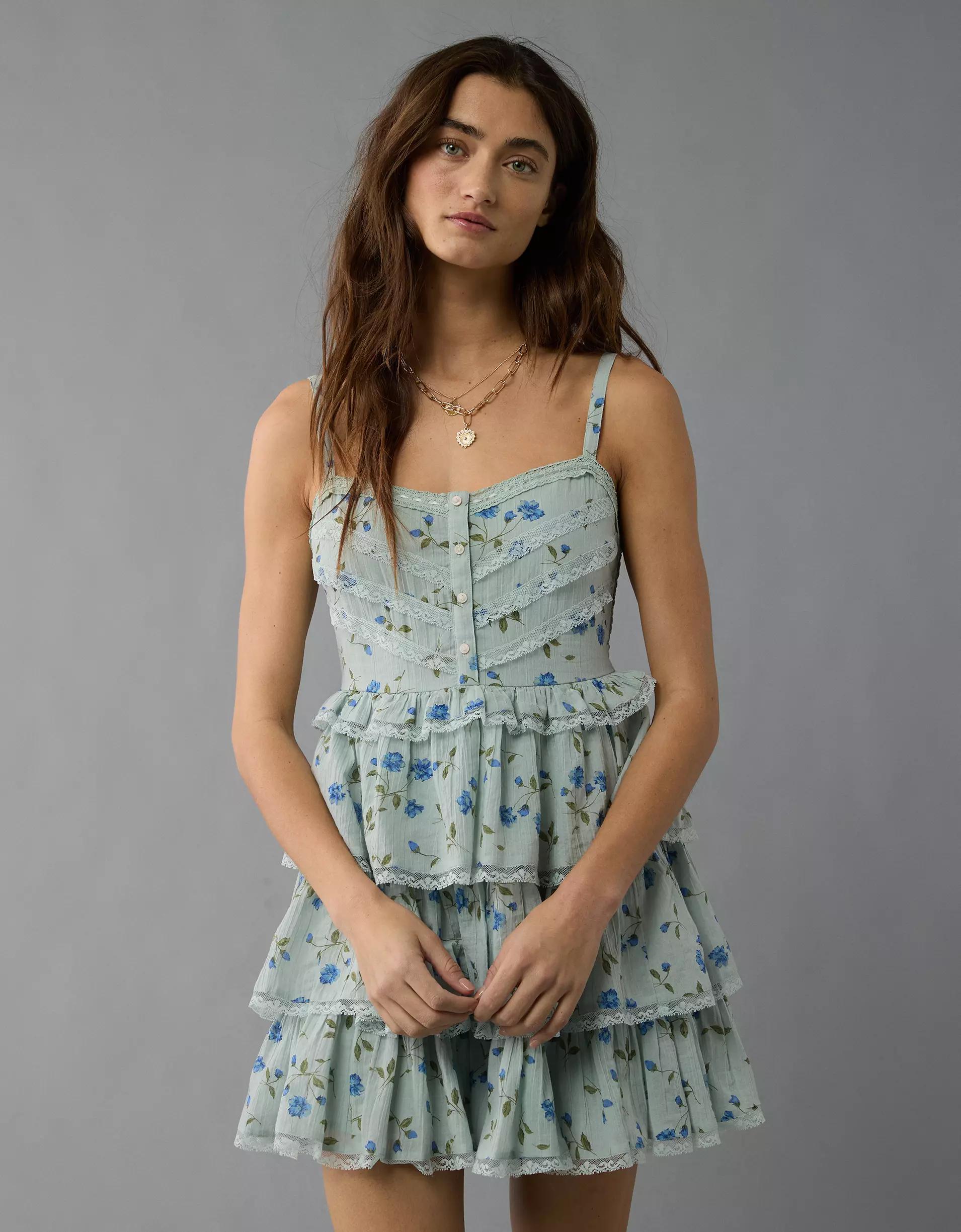 AE Lace Ruffle Tiered Mini Dress Product Image