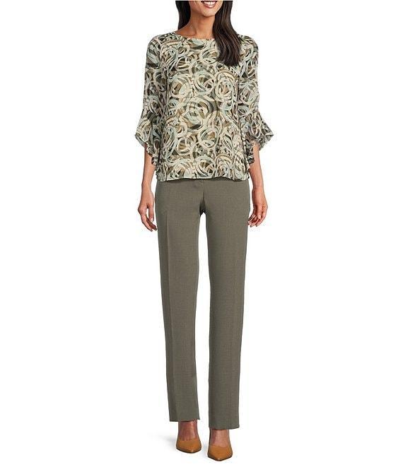 Kasper Abstract Print Crew Neck 3/4 Flutter Sleeve Blouse Product Image