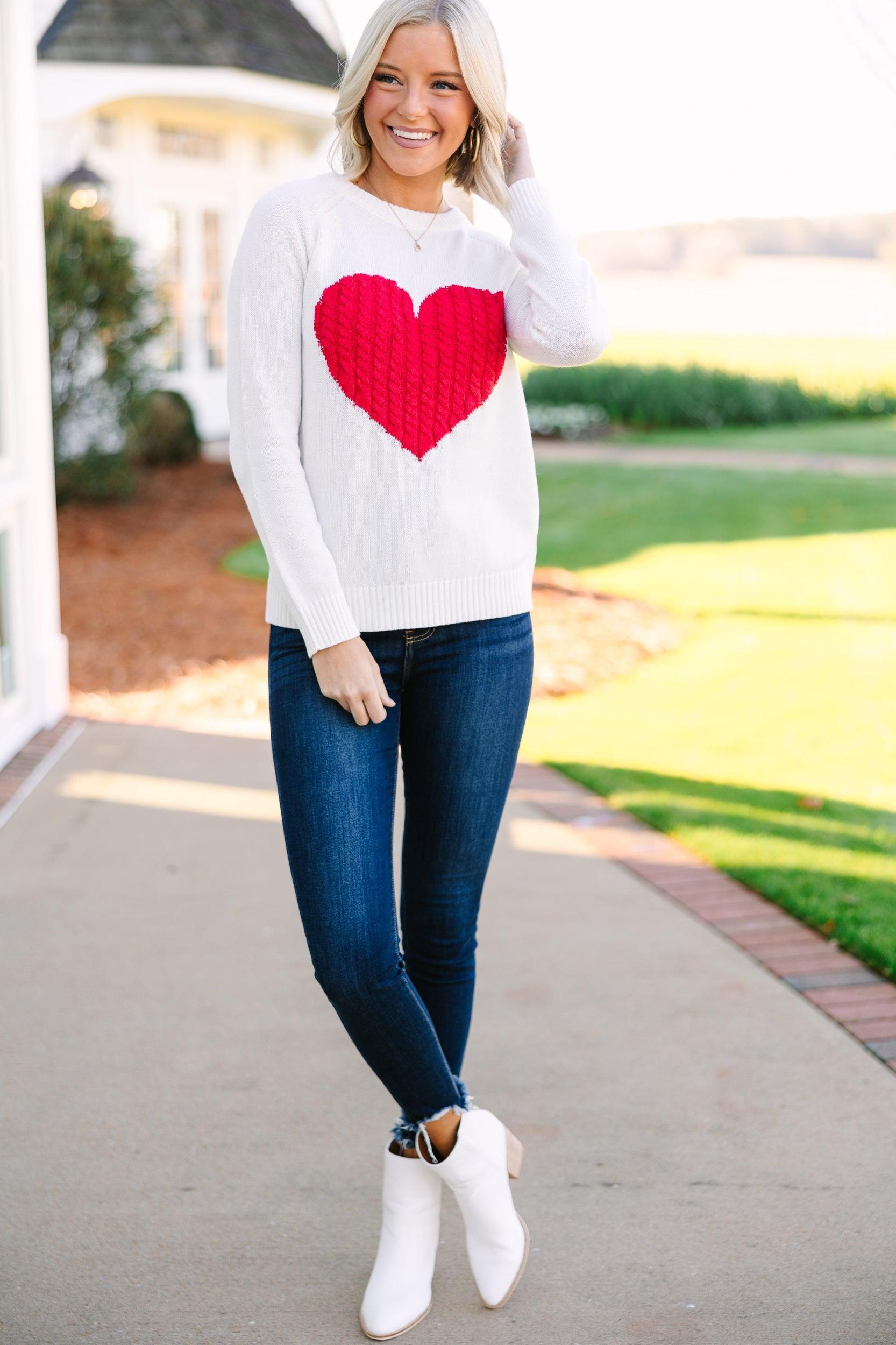 All For Love Ivory and Red Heart Sweater Female Product Image