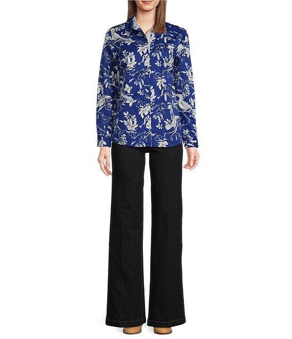 J.McLaughlin Lois Sateen Floral Print Collar Neck Long Sleeve Button Front Shirt Product Image