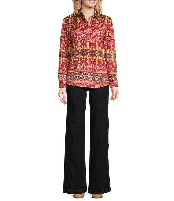 J.McLaughlin Lois Printed Stretch Sateen Point Collar Long Sleeve Button Front Blouse Product Image