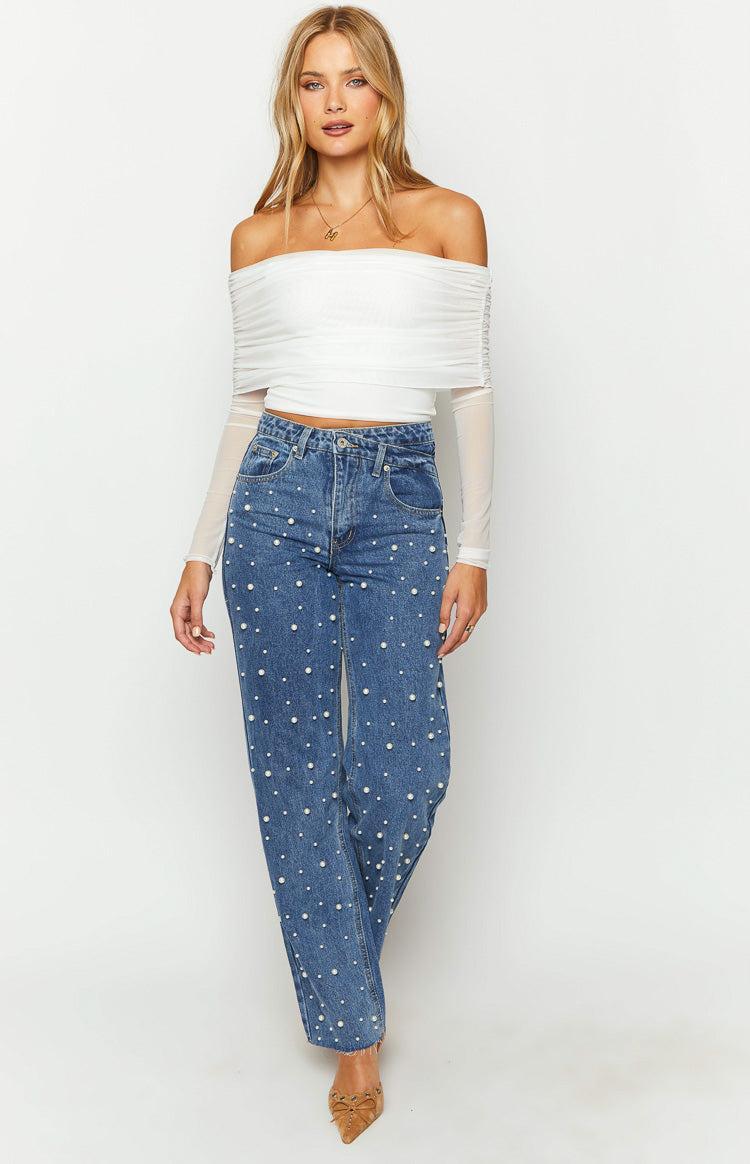 Ember White Mesh Long Sleeve Crop Top Product Image