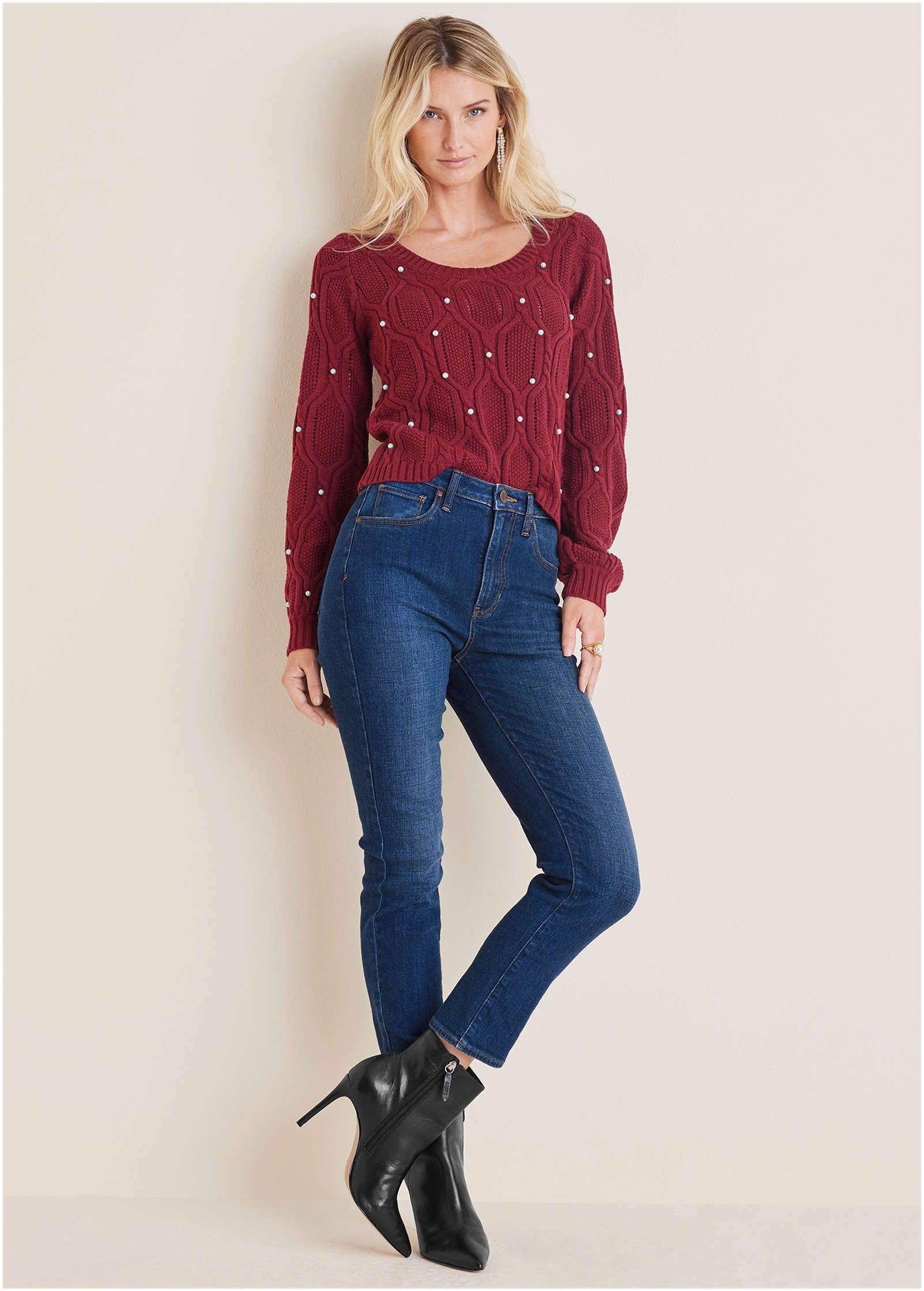 Pearl Detail Sweater  - Wine Product Image