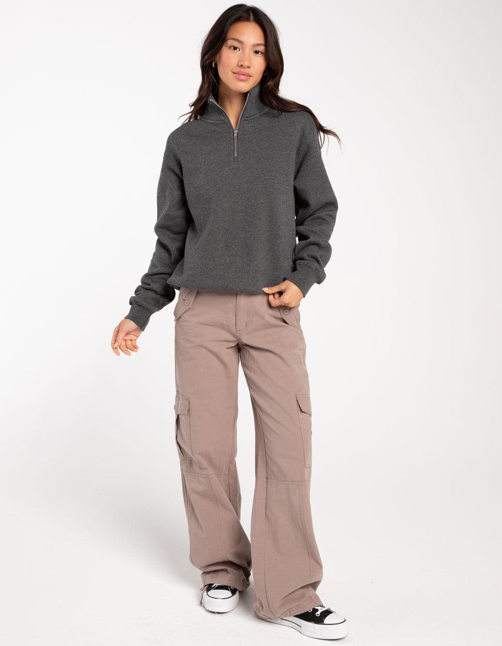 TILLYS Quarter Zip Womens Sweatshirt - CHARCOAL Product Image
