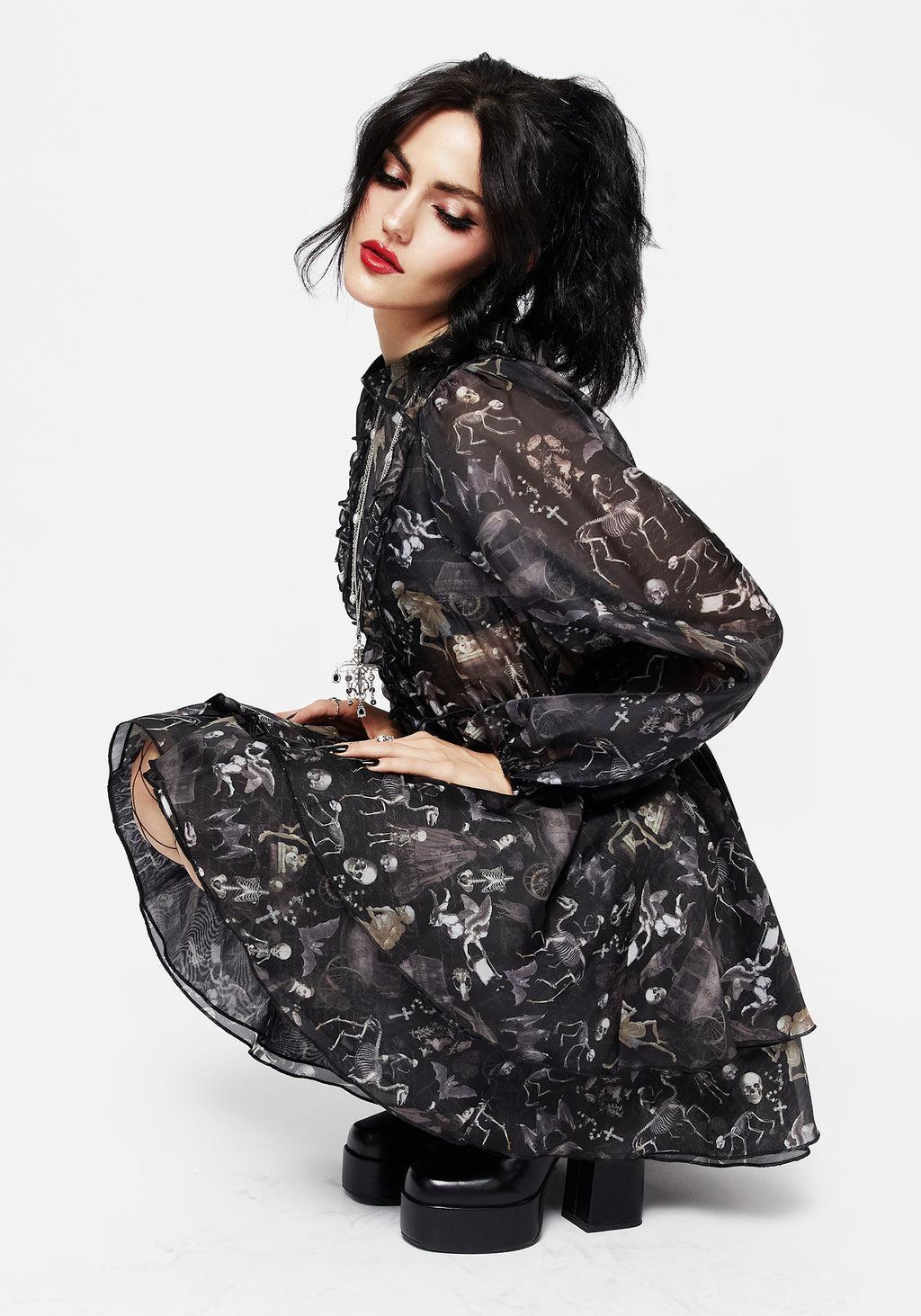 Melancholia Frill Yoke Layered Organza Mini Dress Product Image