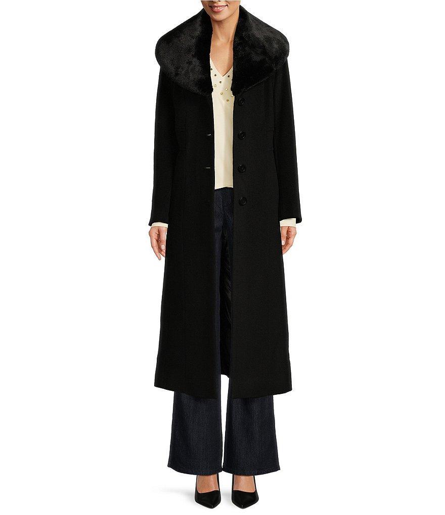 MICHAEL Michael Kors Wool Blend Removable Faux Fur Collar Button Front Walker Coat Product Image