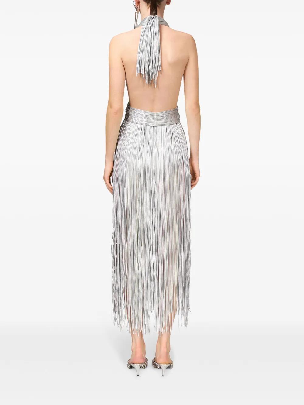metallic fringed halter minidress Product Image