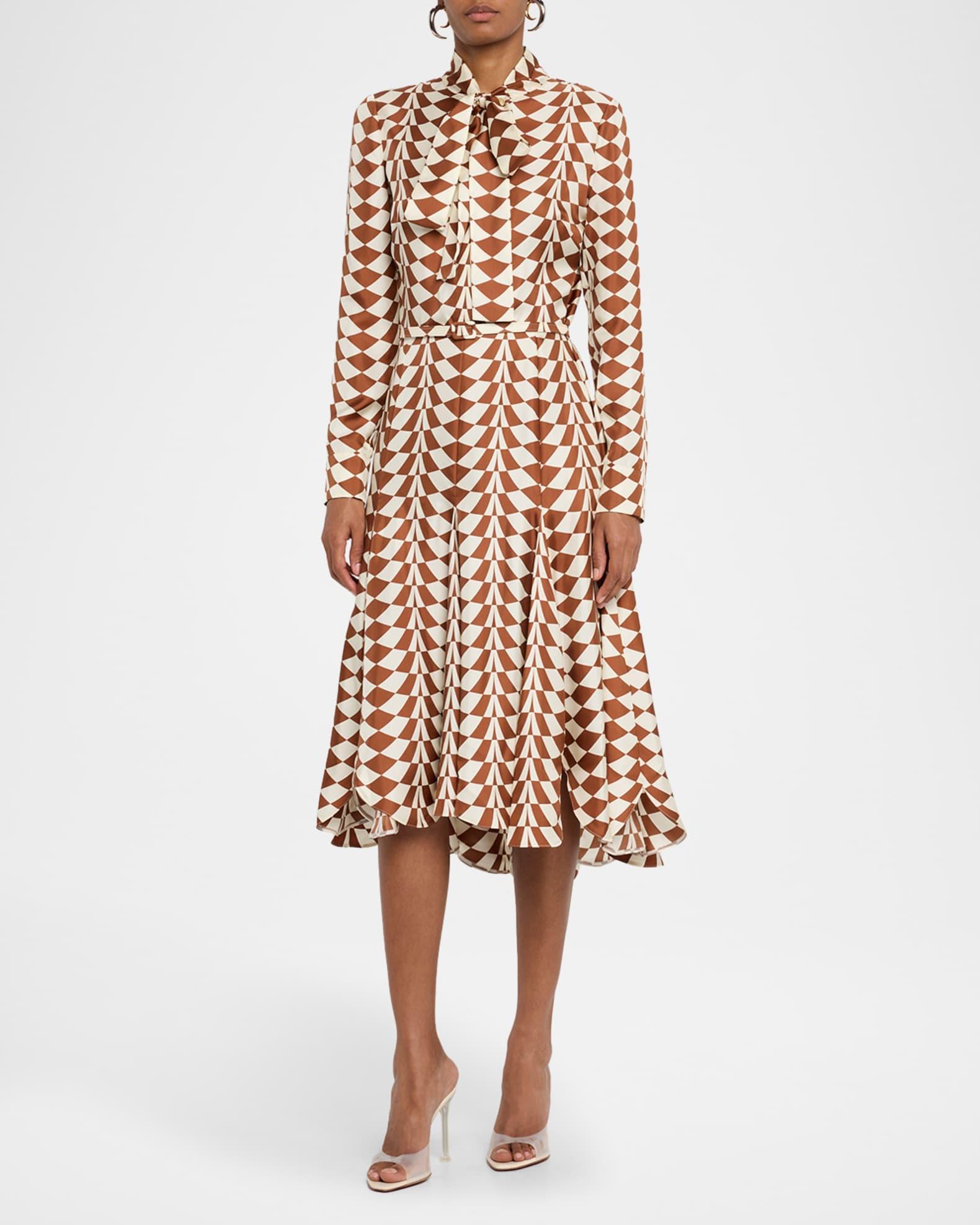 Geo Silk Twill Long-Sleeve Midi Shirtdress Product Image