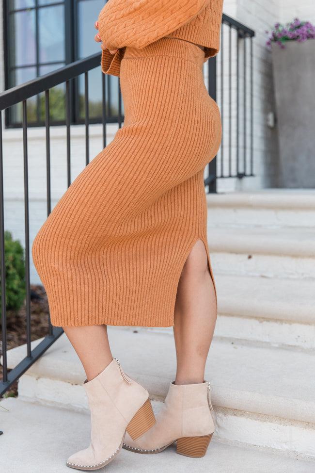 Know The Ropes Camel Cable Knit Sweater Skirt Set FINAL SALE Product Image