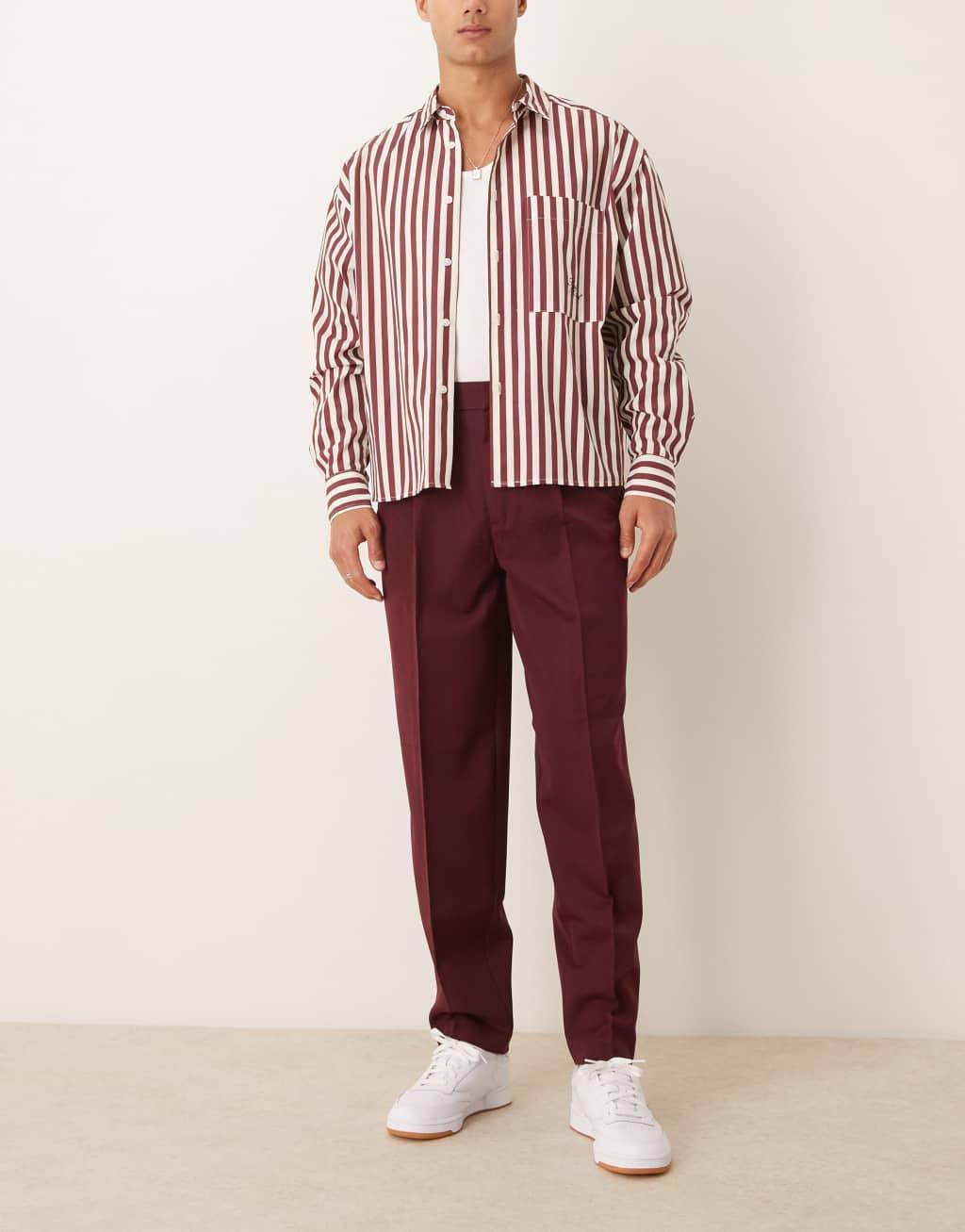 ASOS DESIGN smart oversized tapered pants in burgundy Product Image