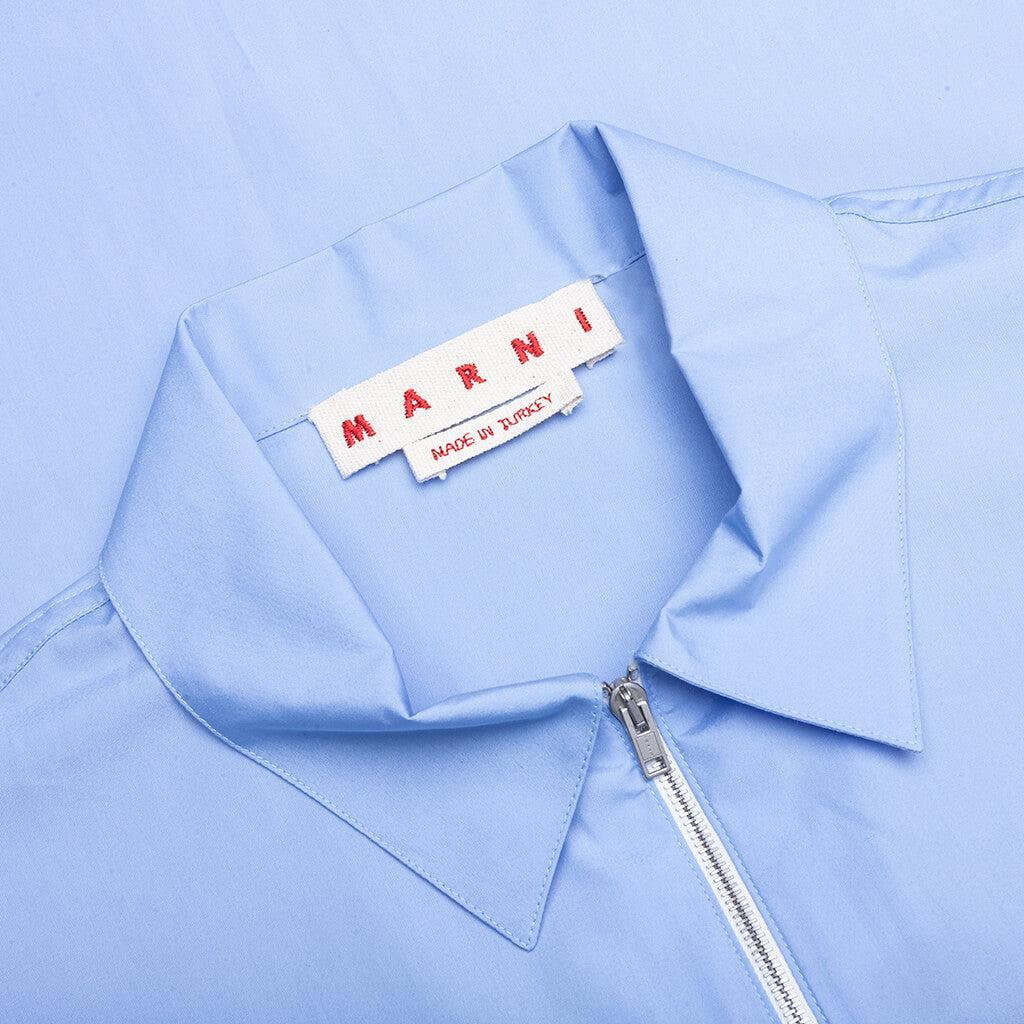 Organic Poplin Zip Shirt With Hidden Logo- Iris/Blue Male Product Image