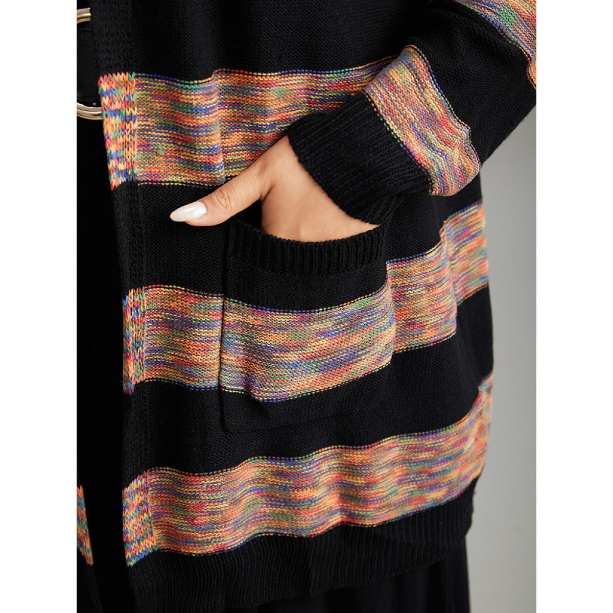 Plus Size Rainbow Contrast Open Front Cardigan Multicolor Women Casual Loose Long Sleeve Dailywear Cardigans BloomChic 18-20/2X Product Image