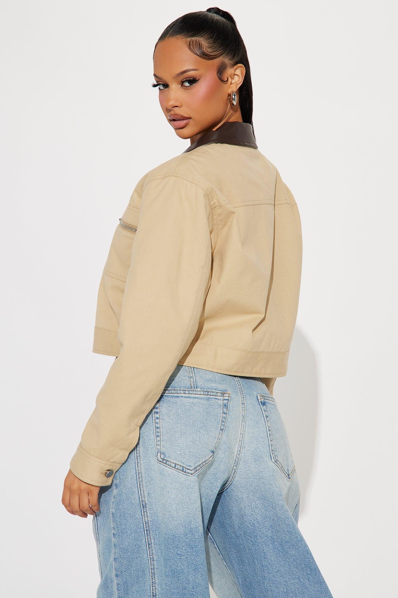 Working Overtime Cropped Barn Jacket - Khaki Product Image