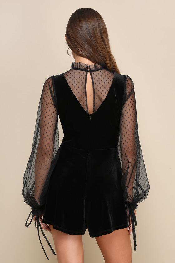 Completely Charismatic Black Velvet Mesh Swiss Dot Romper Product Image