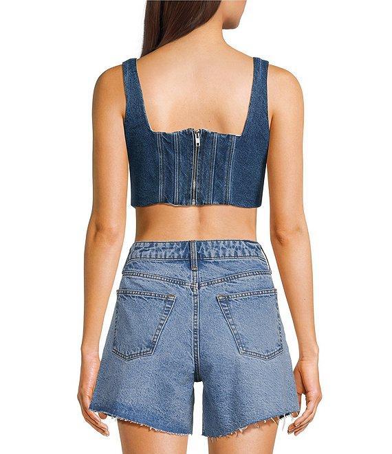 Gianni Bini Michelle Denim Square Neck Sleeveless Corset Crop Top Product Image
