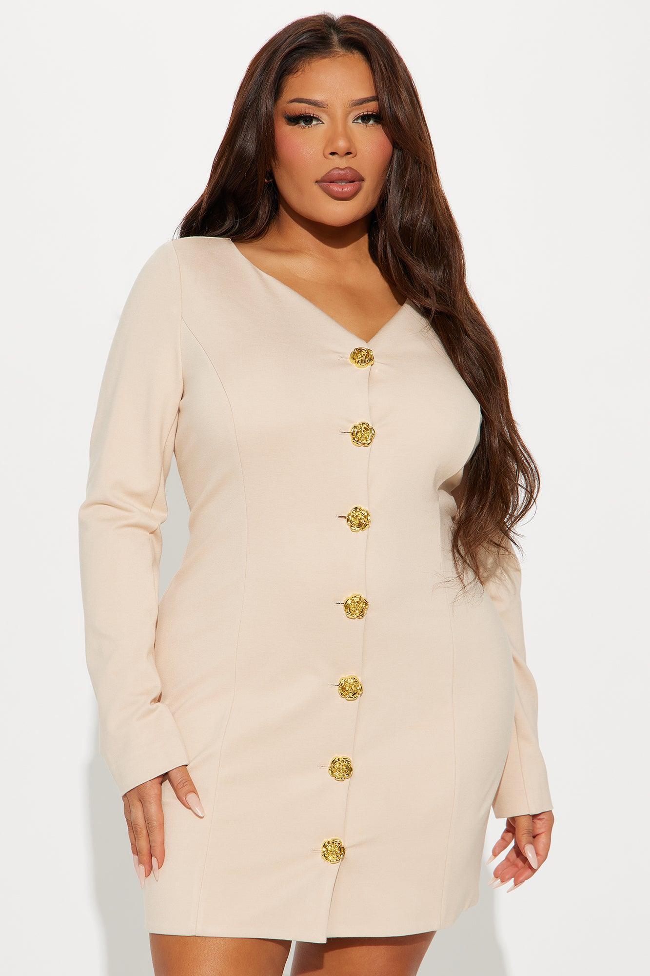 Mia Long Sleeve Double Lined Ponte Mini Dress - Taupe Product Image
