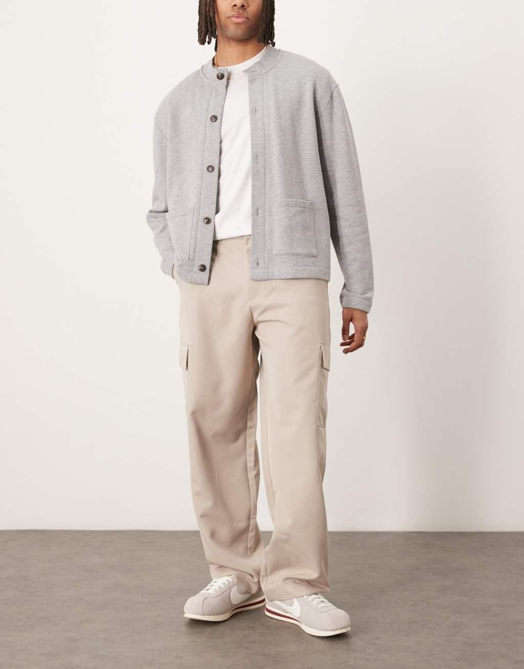 ASOS DESIGN smart wide leg cargo pants in stone with elastic waist | ASOS Product Image